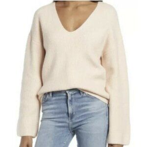 Treasure & Bond Oatmeal  Hero Ribbed Sweater SizeM Womens V-Neck NWT Nordstrom